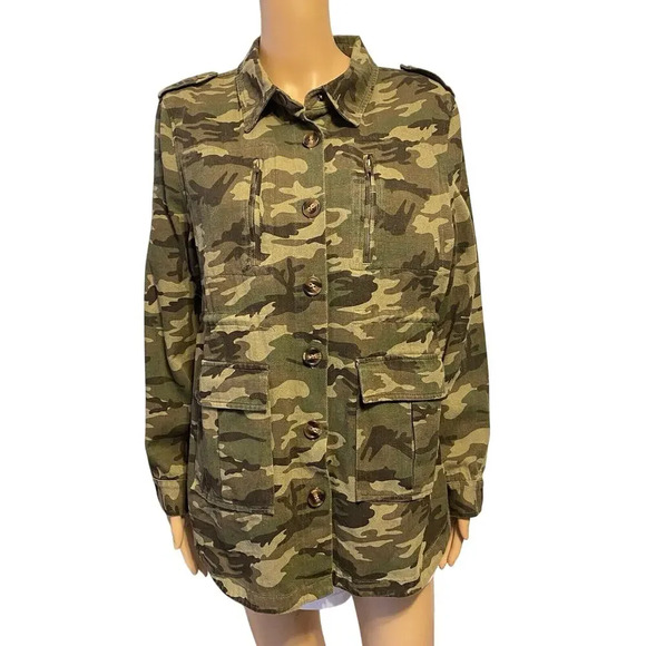 MalibuBum Chore Utility Jacket Women Sz M Military Green Camouflage Outdoor Work - Picture 1 of 11